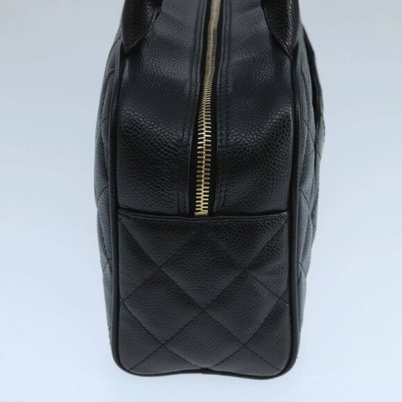 CHANEL Matelasse Hand Bag Grained Calf Skin Black CC Auth PP100A - Picture 3 of 16